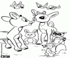 Le renne Rudolph e Clarice con gli animali della foresta