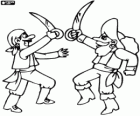 Due pirati combattendo in una battaglia