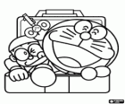 Doraemon e Nobita all'interno di una valigia