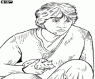 Ron Weasley con il topo Crosta nella sua mano. Due personaggi da Harry Potter