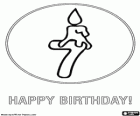 Sette anni. Complimenti! Sette candele sulla torta di compleanno o un numero sette con una candela