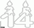 Un quattordici, un 1 e un 4 con candele