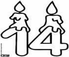 Il numero quattordici con due candele per il compleanno