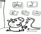 Il fratellino di Peppa, George con il suo giocattolo di dinosauro in camera da letto