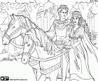 La principessa Leonora e il bel principe a cavallo attraverso il bosco