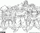 Un gruppo di personaggi di Dragon Ball, tra cui Son Goku, Son Gohan, Crilin e Vegeta