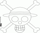 L'emblema della bandiera dei pirati di cappello di paglia. Jolly Roger di One Piece, la bandiera pirata di capitano Monkey D. Rufy e la sua ciurma