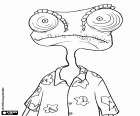 Rango il camaleonte con la sua camicia hawaiana con fiori, il protagonista principale del film