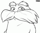 Il volto del protagonista, il Lorax con il suo distintive sopracciglia e baffi