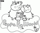 Il logo di Peppa Pig World, un parco divertimenti dedicato ai personaggi di Peppa Pig at Paultons Park, New Forest, Hampshire, Regno Unito