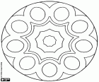 Un mandala formata da nove ovali attorno a quattro forme geometriche centrale