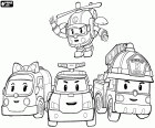 I quattro personaggi principali de Robocar Poli: Robovan Amber, Robocopter Helly, Robotruck Roy e Robocar Poli