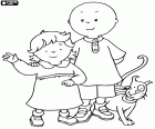 Caillou con la sua più giovane sorella Rosie e il suo gatto Gilbert. Caillou è un bambino molto responsabile, che si preoccupa molto per la sua sorellina e il suo gatto