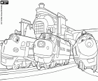 Tre locomotive dalla stazione Chuggington, sono Bruno, Wilson e Koko