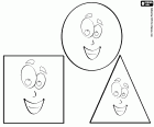 Le tre forme geometriche fondamentali con un grande sorriso. Un quadrato, un cerchio e un triangolo