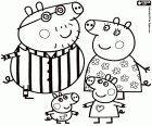 La famiglia di Peppa Pig con loro pigiami: Papà Pig, Mamma Pig, Peppa Pig e George Pig