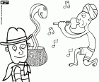 Un avventuriero con cappello e la sciarpa intorno al collo in un paese lontano. L'avventuriero è vicino a un incantatore di serpenti