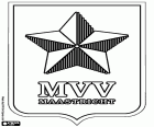 Emblema del Maastrichtse Voetbal Vereniging Maastricht, MVV Maastricht,  club di calcio con sede a Maastricht, città situata a rive del fiume Mosa e confina con il Belgio e vicino al confine tedesco. Maastricht è la capitale della provincia del Limburgo e una città storica di interesse turistico