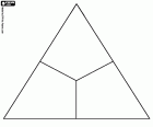 Un semplice diagramma cromatico nella forma di un triangolo equilatero diviso in tre parti uguali