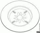 Sul fondo del piatto c'è un disegno geometrico di un ornamento vegetale di Natale