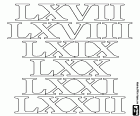 Stiamo andando avanti nel sistema numerico romano per raggiungere 100. I numeri romani, 67, 68, 69, 70, 71 e 72, in questa pagina da colorare