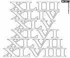 Nella nostra collezione di disegni da colorare sul sistema numerico romano, qui abbiamo i numeri 43, 44, 45, 46, 47 e 48