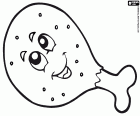 Una coscia di pollo con un volto sorridente
