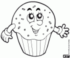 Un muffin con un volto sorridente e due bracci
