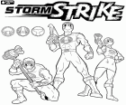Tre Power Rangers con le loro armi pronti per l'azione, Power Rangers Ninja Storm Strike