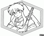 Un ritratto di Inuyasha in una cornice esagonale. Inuyasha è il protagonista principale e allo stesso tempo è un anti-eroe