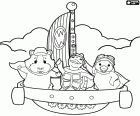 I tre animali protagonisti nella loro nave volante, gli eroi di Wonder Pets