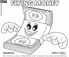 Una mazzetta di banconote con ali, un emoji che rappresenta quel denaro va volare. Flying Money, nome originale in inglese, un personaggio nel film
