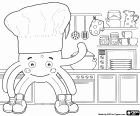 Il nostro amico Pypus ama cucinare. In questo disegno da colorare vediamo Pypus felici in cucina con un cappello da chef