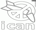 Il logo di ICAN, il premio Nobel per la Pace del 2017. La campagna internazionale per abolire le armi nucleari ha ricevuto il premio Nobel per la Pace 2017. ICAN, le iniziali del nome inglese, international campaign to abolish nuclear weapons. Il logo simboleggia una bomba nucleare disattivata dal simbolo della pace. O logotipo simboliza uma bomba nuclear desativada pelo símbolo da paz