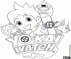 Il logo e i personaggi principali de Yo-kai Watch: Nate, Whisper, Jibanyan e Komasan