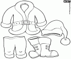 I quattro elementi principali del vestito di Babbo Natale tipico per Natale: cappotto, pantaloni, cappello e stivali