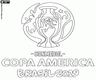 Logo della Coppa America Brasile 2019 che si terrà tra il 14 giugno e 7 luglio 2019, in Brasile. Le dodici squadre partecipanti sono 10 dalla CONMEBOL e due squadre invitate, Qatar e Giappone. Da CONMEBOL sono Argentina, Bolivia, Brasile, Cile, Colombia, Ecuador, Paraguay, Perù, Uruguay e Venezuela