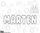 Marten, nome maschile in olandese, variante di Maarten. Marten, nome per ragazzo in svedese, variante di Mårten. Tutti loro sono derivati dal nome romano Martinus, la cui origine è il Dio romano Marte