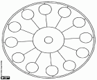 Mandala circolare con cerchi concentrici e cerchi radiali