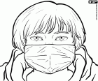 Il volto di un ragazzo con una maschera, disegnato in stile anime - manga