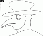 Il medico della peste nera con la sua maschera caratteristica sotto forma di un lungo becco di uccello. La maschera del medico peste