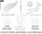 All Blacks neozelandesi e Sprinboks sudafricani, finale della Coppa del Mondo di rugby 2023, Stade de France, Saint-Denis, Francia, 28 ottobre 2023