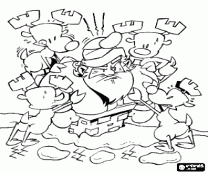 Colora Le renne spingendo Babbo Natale