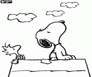 Colora Snoopy e Woodstock guardando il cielo