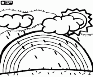 Colora Sole, nuvole, pioggia e arcobaleno