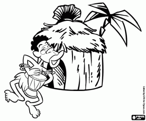 Colora Un uomo africano e una capanna