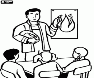 Colora Vigile del fuoco con bambini della scuola